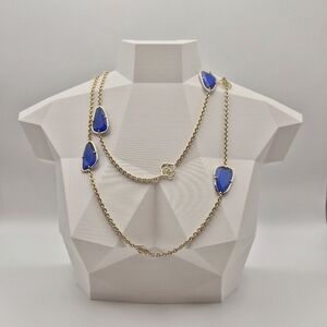 RARE Kendra Scott Kinley Long Logo Station Necklace - Cobalt Blue